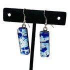 Art Glass Earrings Pierced Cobalt Sky Blue Silver Metallic Foil Drop Dangle 1   