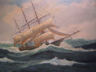 Antique Oil Painting Sailing Ship Sea Maritime Seascape Signed Thomson