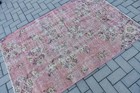 Vintage Rug 3 8x5 6 Ft  Pink Beige Oriental Wool Turkish Rug