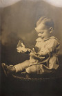Vintage Photo Old Antique Picture Portrait Beautiful Baby Girl Dress Toy Horse