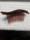 Vntg Women   s Brown Tortoise Shell Curved Hair Comb With Silver Rhinestone Accent