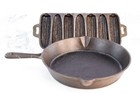 Vintage Cast Iron Skillet   Cornbread Pan Set Rustic Farmhouse Kitchen Decor
