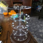 Clear Glass Dome Cloche Acrylic Shelves Thimble Display Stand With Wood Base Vtg