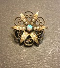 Victorian Vintage Real Opal   Seed Pearl Gold Filled Brooch Pin Flower