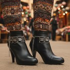 Women 2pcs Antique Silver Metal Boot Chain Bracelet Flower Charm Shoe Anklet