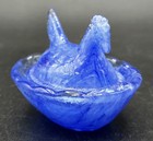 Collectible Mosser Blue Swirl slag Glass 2  Hen On Nest Mini Salt Cellar