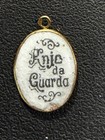 Antique Guardian Angel With Child 10k Gold Enamel Pendant Oval Shape Read