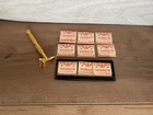 Vtg Merkur Germany Gold Tone Moustache Beard Shaving Safety Razor W  Blades
