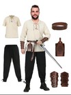 Viking Renaissance Medieval Cosplay Tunic Unisex Moss Green Top Black Pants Xxl