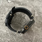 Thick Black Leather Watch Strap Band For Black Apple Watch Ultra Titanium 49mm