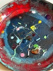 Vintage Copper Enamel Dish Trinket Splatter Paint Mid Century Modern Round 4 5 