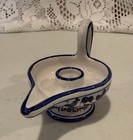 Vintage Porcelain Chamberstick Candle Holder  Cobalt Blue Accents 