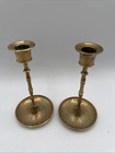 Pair Of Vintage Solid Brass Etched Candle Holders 6    Tall