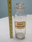 Antique  Glass Apothecary Pharmacy Bottle  pulv  Canthar W  Gold Glass Label