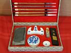Vintage Chinese Calligraphy Brush Set Complete  Silk Box