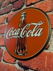 Coca-cola Vintage Logo Metal Sign   12  Round   Garage Mancave Bar Decor Gift