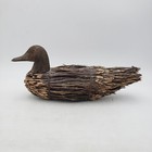 Vintage Duck Carved Wood Wooden Folk Art Twigs Straw   Unmarked   15 Inches 