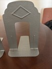 Set Of 2 Vtg Mid Century Gray Metal Bookends Library  9    Art Deco Design