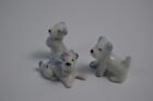 3 Miniature Ceramic Dogs Terriers Made In Japan Blue   White Collectible