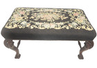 Large 32  Needlepoint Bench Foot Stool  Carved Wood Original  Antique