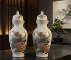 Vintage 3-piece Japanese Porcelain Peacock   Floral Crackle Glaze Urns Vase Set