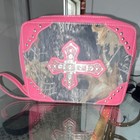 Pink Camo Leather Bible Cover Case Rhinestone Cross Zippered Closure Handle