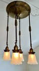 Antique 1900 s-1920   s Revival art Deco 4 Cascading Lights-brass Pan Chandelier