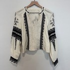 Sundance Embroidered Boho Chic Long Sleeve Top Cotton Size M Cropped Peasant