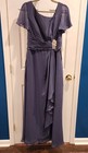 Mother Of Bride  groom Wedding Chiffon Maxi Length V Neck Lace Us Size S Blue