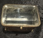 Vintage Jewelry Trinket Casket Box Cherubs  Beveled Glass Gold Tone Rectangle     