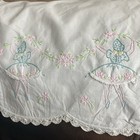 Vtg Embroidered Dresser Scarf 26x16 Pixie Girl Crochet Trim Cottagecore Decor
