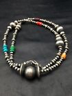 Navajo Pearls Sterling Silver Bead Necklace 30  Long