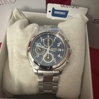 Seiko Men s Quartz Analog Watch 42mm Blue Dial Chronograph Date Steel 10 Bar