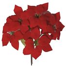 Christmas Red Poinsettia 18  Bush 5-8  Bloom Holiday Silk Flower Home Yard Decor