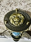 Brass Lion Sand Hourglass 15 Minute Timer Medieval Renaissance Glass Blue Big 