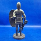 Medieval Knight Statue Bronze Tone Armored Warrior Figurine With Sword Shield