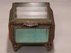 Lovely Vintage Ormolu Type Beveled Glass Jewelry Cache Casket Box Openwork