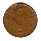 1875 Straits Settlements Coin 1 Cent - Queen Victoria