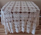 Vintage Crochet Lace Tablecloth Pineapple Petal Flowers Ecru Cotton 76 