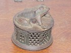 Vintage Stevens Mechanical Frog Bank On Pedestal Missing One Leg