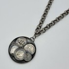 Vintage Coin Medallion Statement Pendant Necklace Silver Tone 18 
