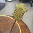 Vintage St-germain Distillery Advertising Glasses With Gold Rim And Stirrers Set