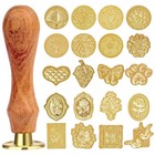 21 Pcs Vintage Wax Seal Stamp Kit  Brass Seal Head   Wooden Handle For Invitatio