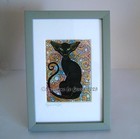Oriental Black Cat Painting Framed Original Hand Painted By Suzanne Le Good