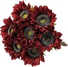 7pcs Artificial Sunflowers Flowers Silk Fall Sunflower Vintage Burgundy Sunfl   