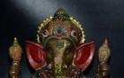 8 8  Old Tibet Bronze Turquoise Ganesh Lord Ganesha Elephant God Buddha Statue