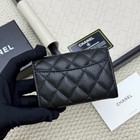 Chanel P234 Classic Compact Flap Wallet Black Quilted Leather Gold Cc - New