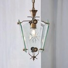 Vintage Antique Brass Lantern Pendant Light Etched Star Glass For Foyer Entryway