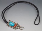 Vintage Native American Navajo Sterling Silver  Turquoise Coral Bolo Tie