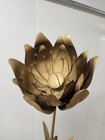 Vtg Mcm Metal Water Lily Lotus Flower Sculpture Brutalist Thin Brass  Gold Tone